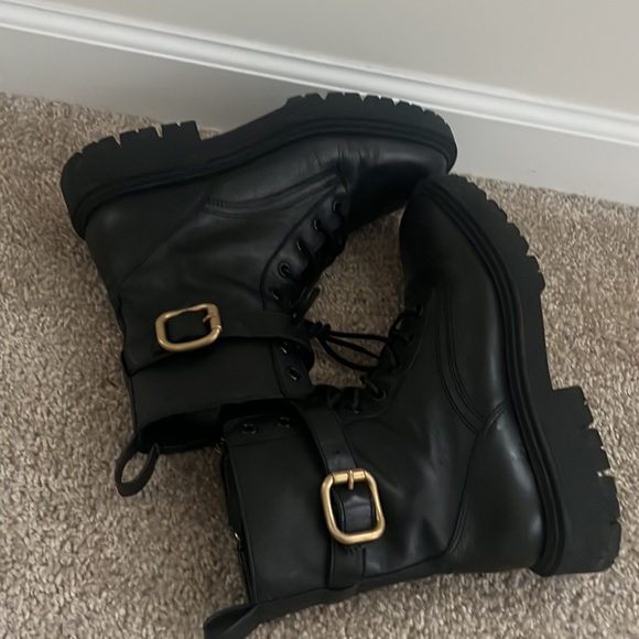 Zara Black Leather Combat Boot - Picture 4 of 6